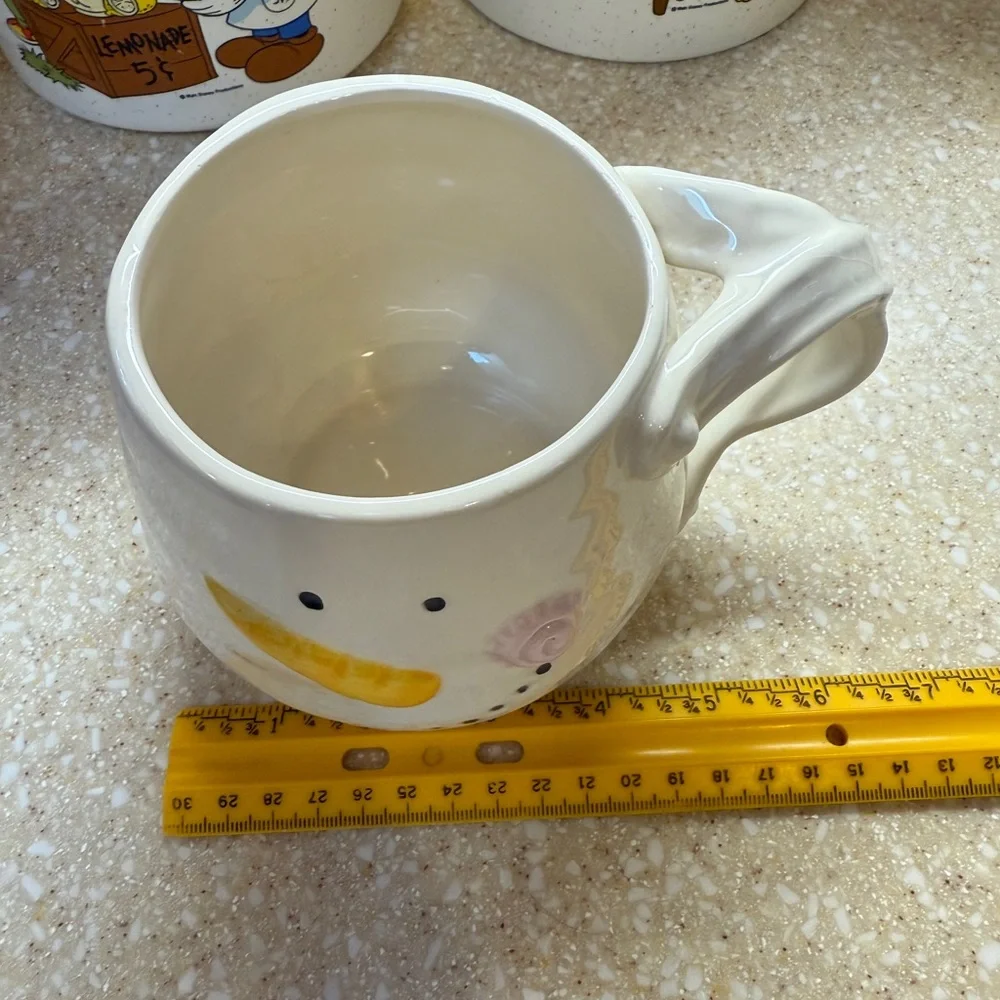 Pier 1 Snowman Mug Hand Painted Dolomite Christmas Holiday Festive Cup